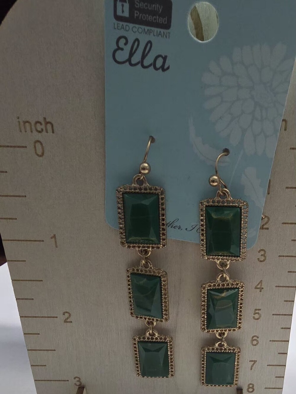 Ella Gold-Tone Triple Green Rectangular Dangle Earrings